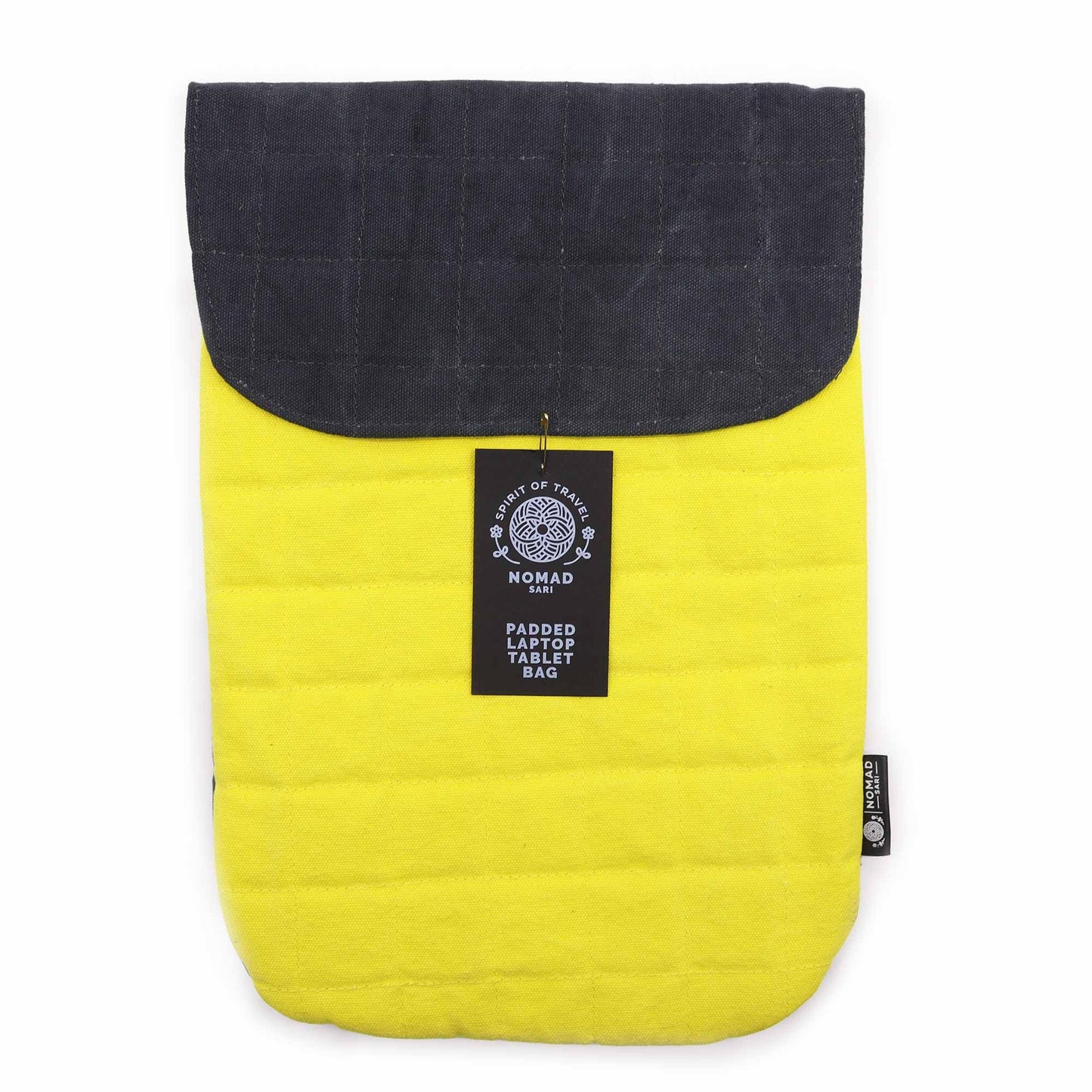 Funda acolchada para portátil y tablet, color amarillo y negro, estilo moderno y materiales duraderos.