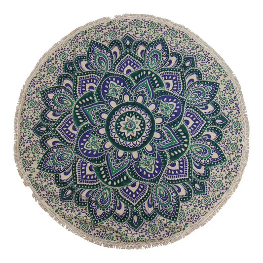 Mandala Redonda Algodón 130cm - Turquesa y Azul