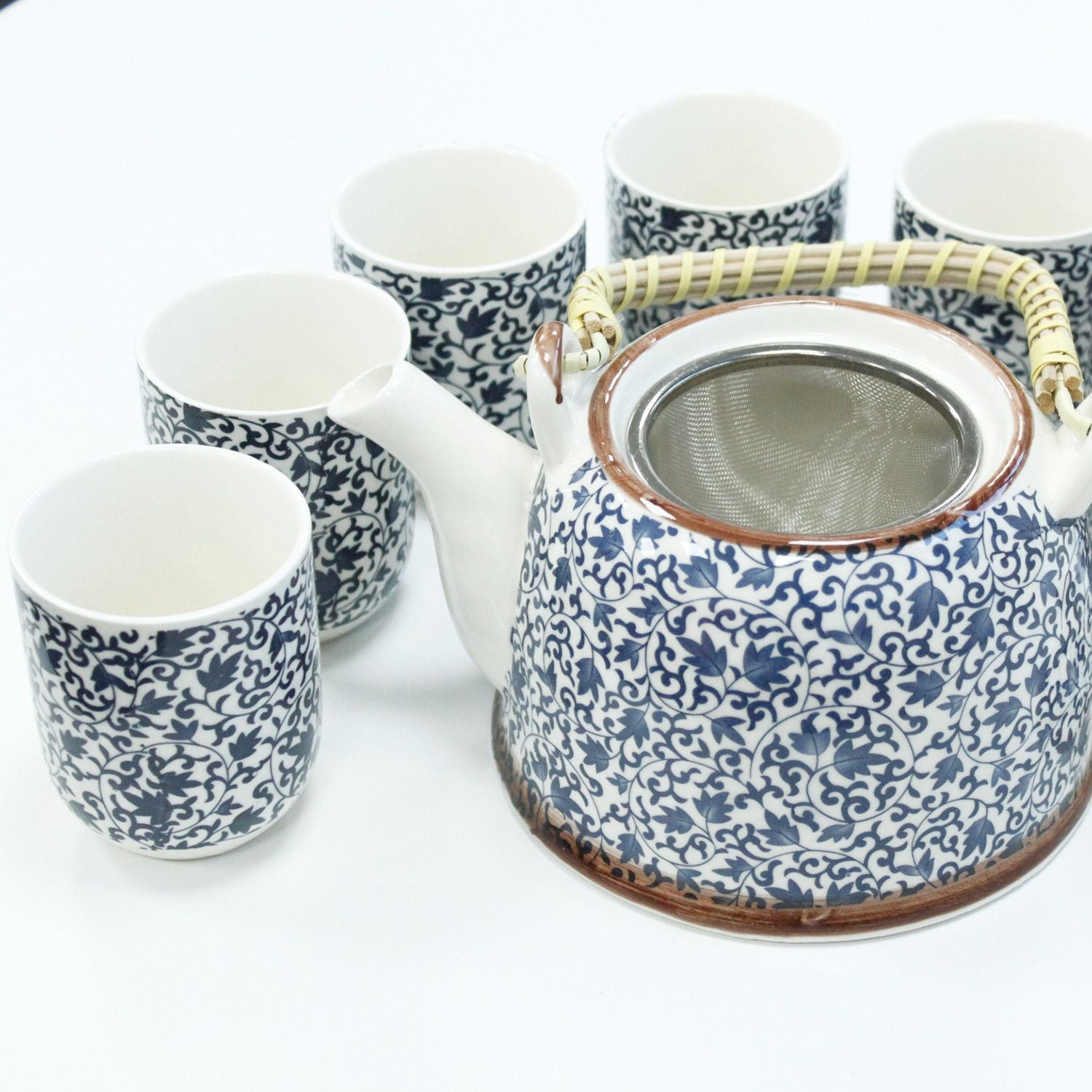 Set de Tetera Herbal con 6 Tazas y Colador - Diseño Azul Artesanal