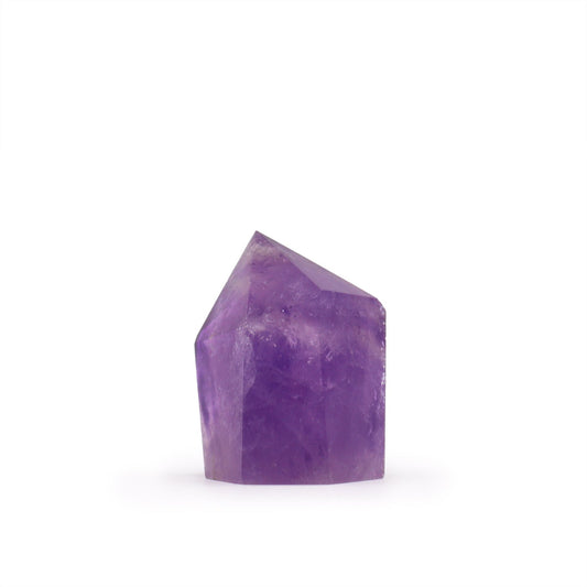 Cristal de amatista morado en forma de punta, material natural, ideal para decoración o coleccionismo.