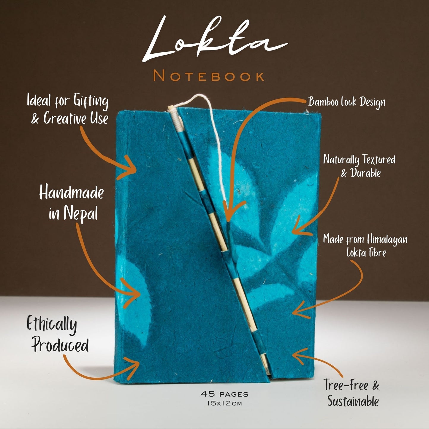 Cuaderno Lokta azul turquesa, hecho a mano en Nepal, con encuadernación de bambú y 45 páginas de fibra Lokta.