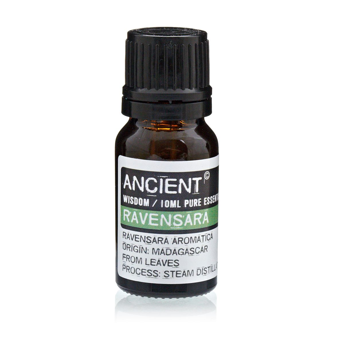 Aceite esencial Ravensara 10ml, color ámbar, 100% puro, aromático, de Madagascar, destilado al vapor.