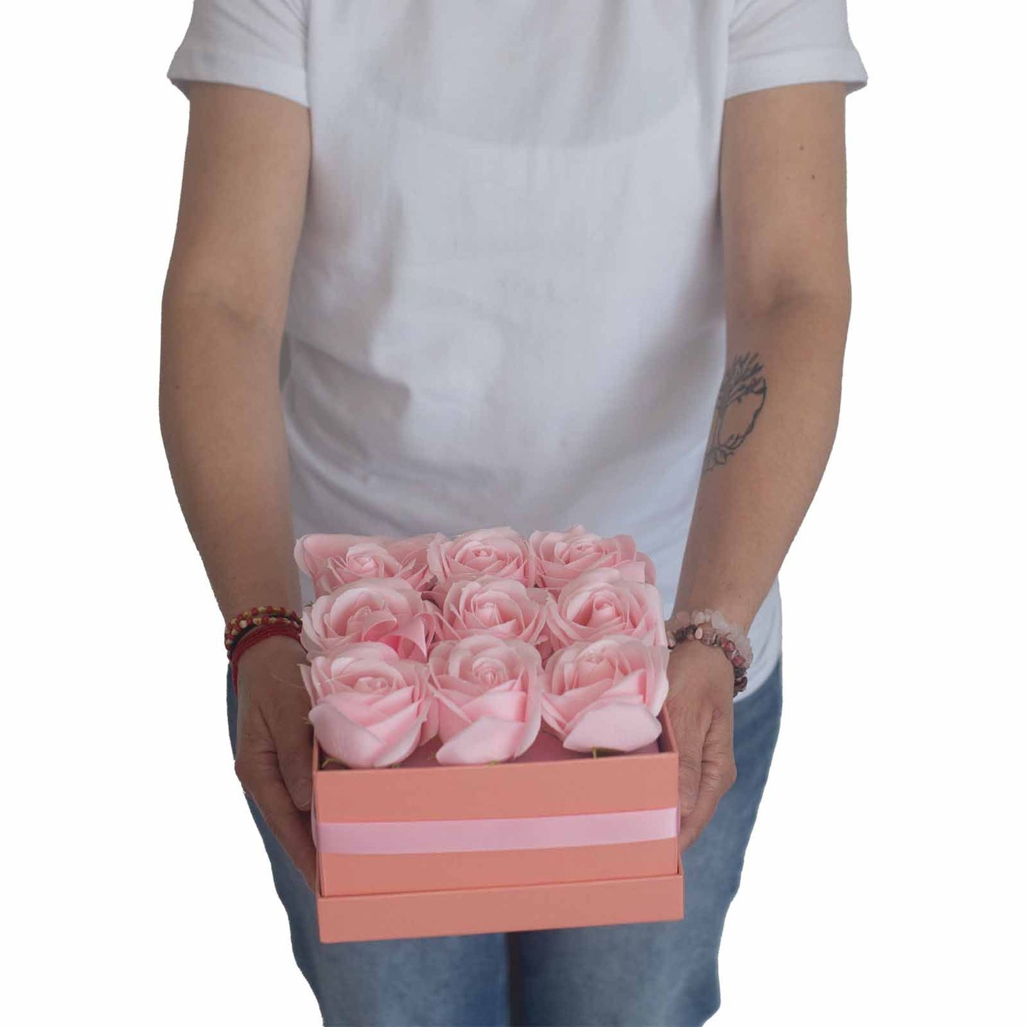 Caja de Regalo - Flor de Jabón  13 Rosas Rosas - corazon