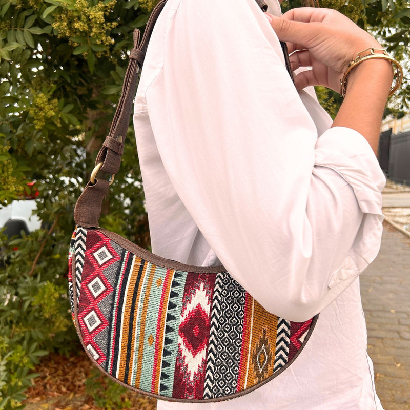 Bolso Hobo de Jacquard - Tonos Marrones Intensos (correa marrón)