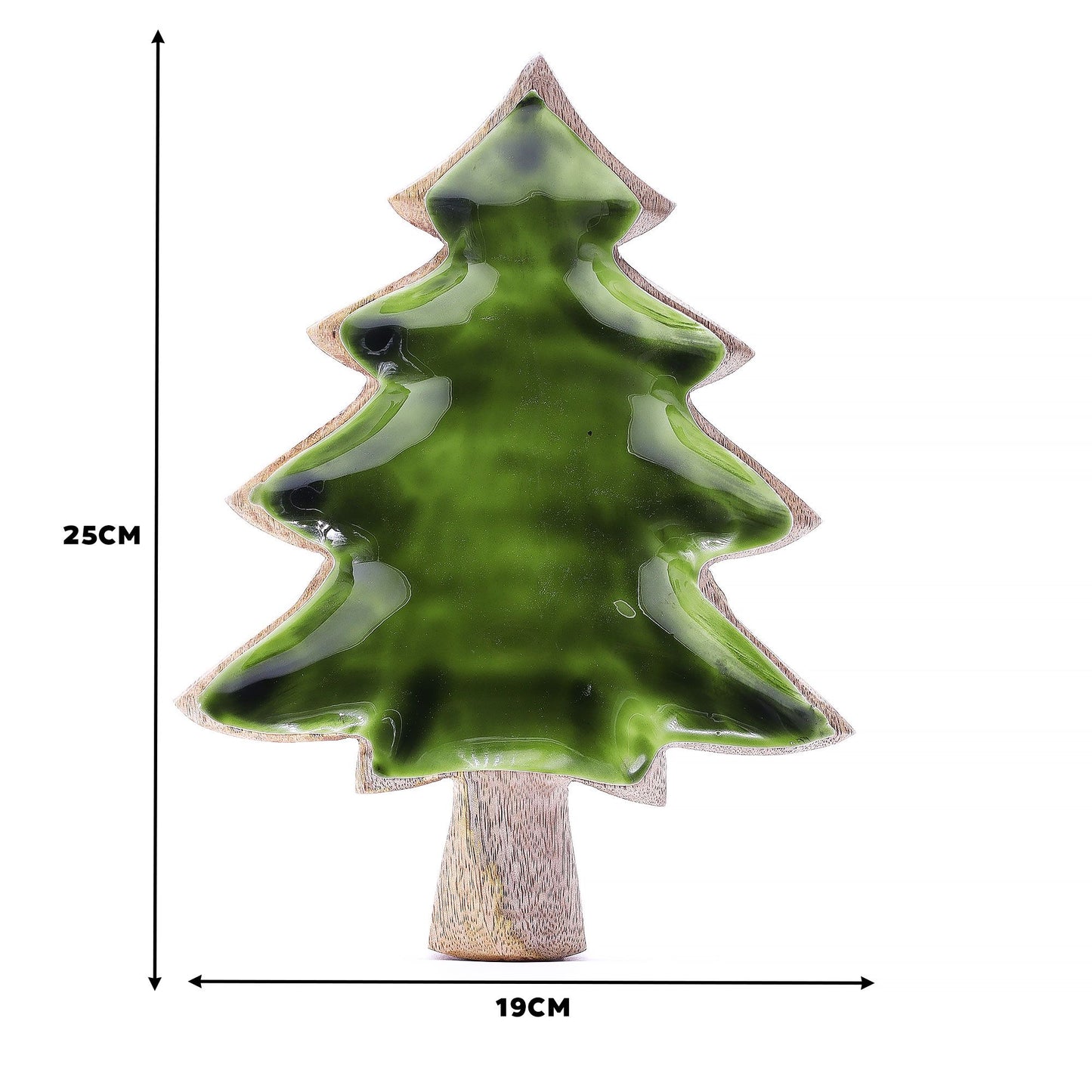 Árbol de cerámica verde brillante, 25 cm, diseño moderno, ideal para decoración navideña.