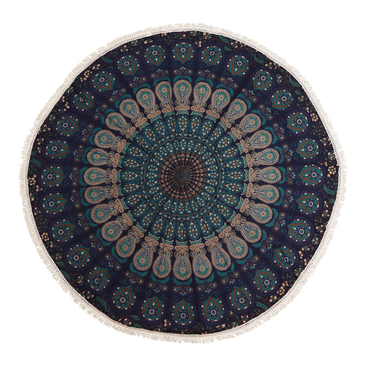 Mandala Redonda Algodón 130cm - Azul Pavo Real