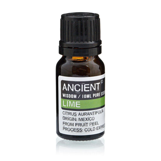 Aceite esencial de lima 10ml, botella ámbar, 100% puro, origen México, extracción en frío, aroma cítrico fresco.