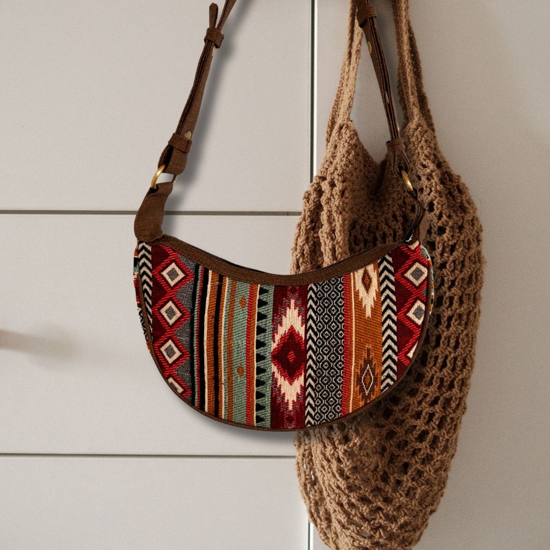 Bolso Hobo de Jacquard - Tonos Marrones Intensos (correa marrón)