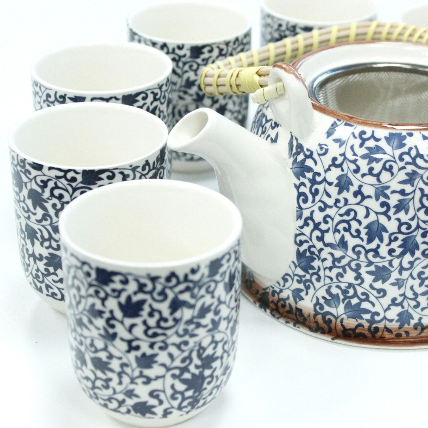 Set de Tetera Herbal con 6 Tazas y Colador - Diseño Azul Artesanal