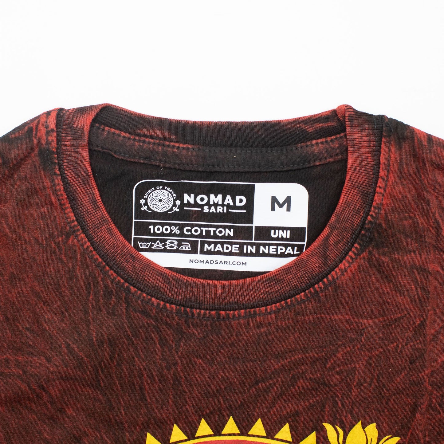 Camiseta algodón lavado piedra mandala dragón granate talla grande