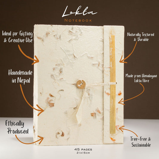 Cuaderno de flores mixtas de Lokta grande (21x15cm) - 45 hojas - incluye marcador