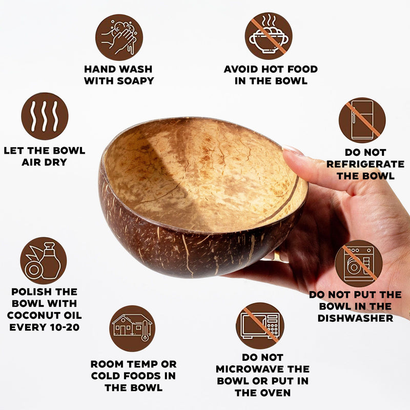 Tazón de coco natural mediano en soporte