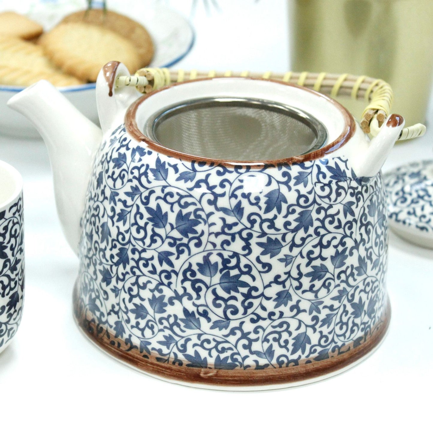 Set de Tetera Herbal con 6 Tazas y Colador - Diseño Azul Artesanal