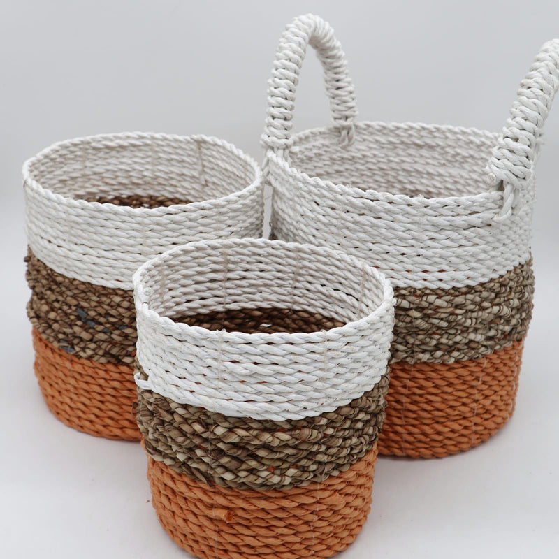 Juego de cestas de algas marinas - Naranja/Natural/Blanco