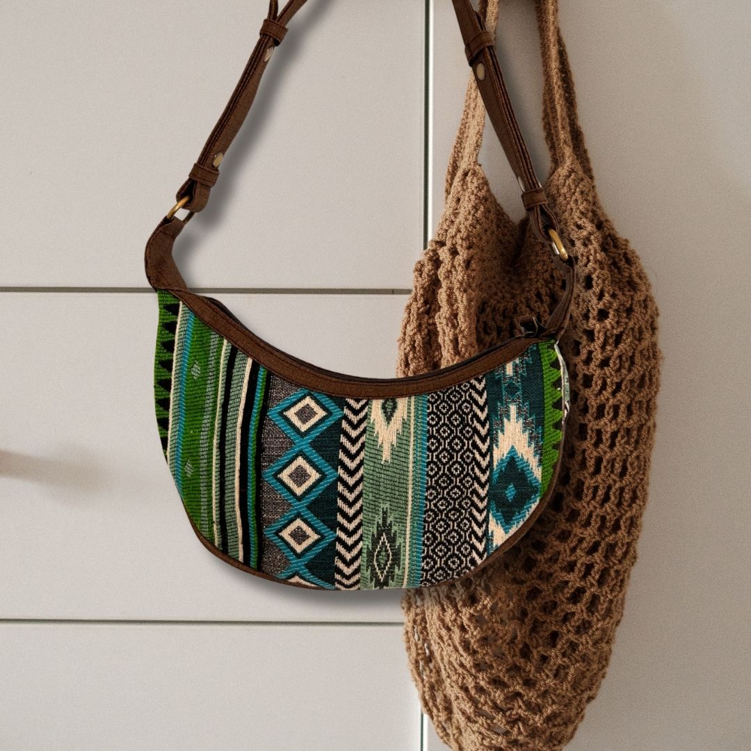 Bolso Hobo de Jacquard - Verdes Atrevidos (correa marrón)
