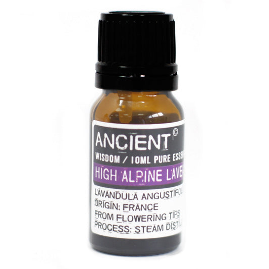 Aceite esencial de lavanda alta montaña, color morado, vidrio ámbar, origen Francia, destilación al vapor.
