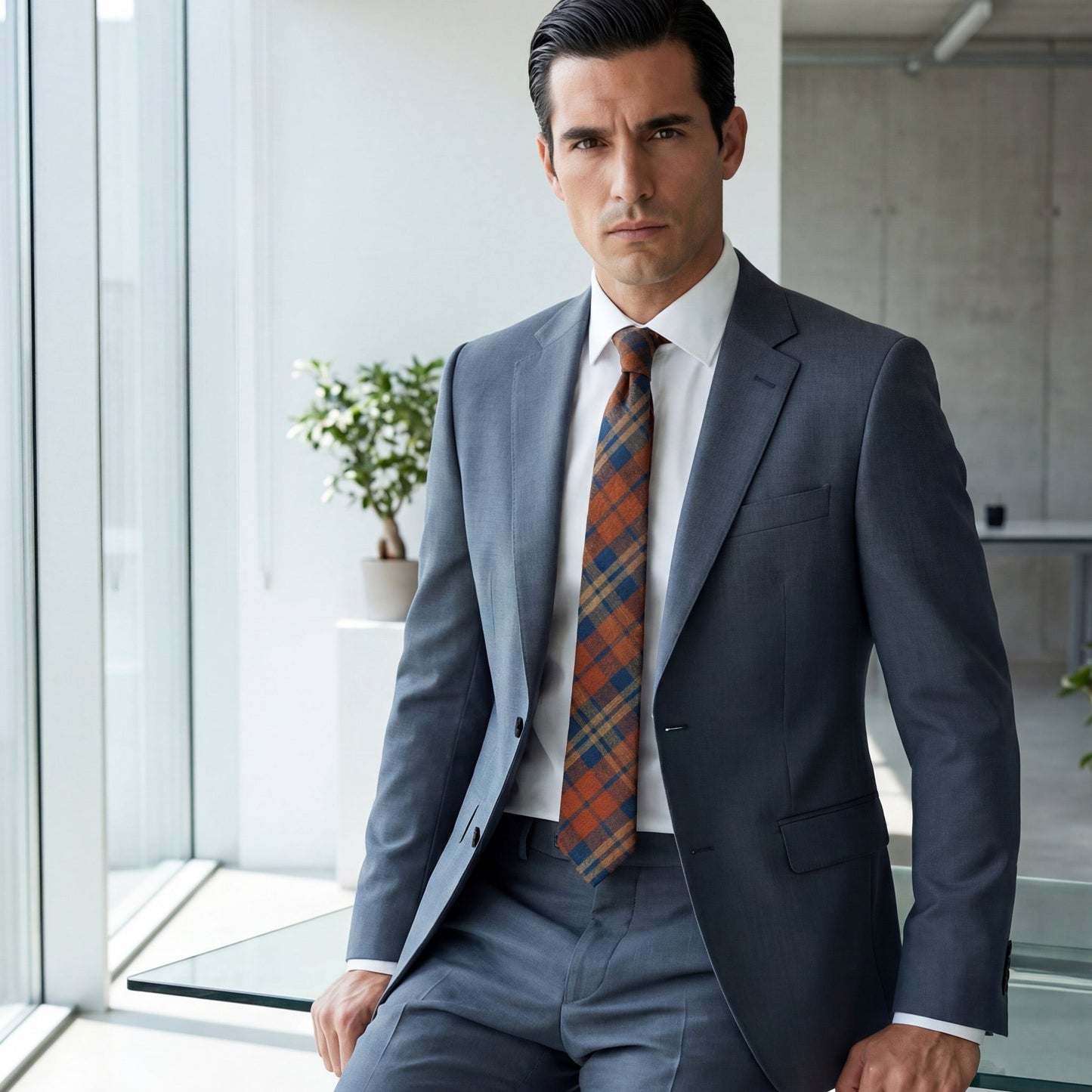Balmoral · corbata de lana con cuadros naranjas y azules
