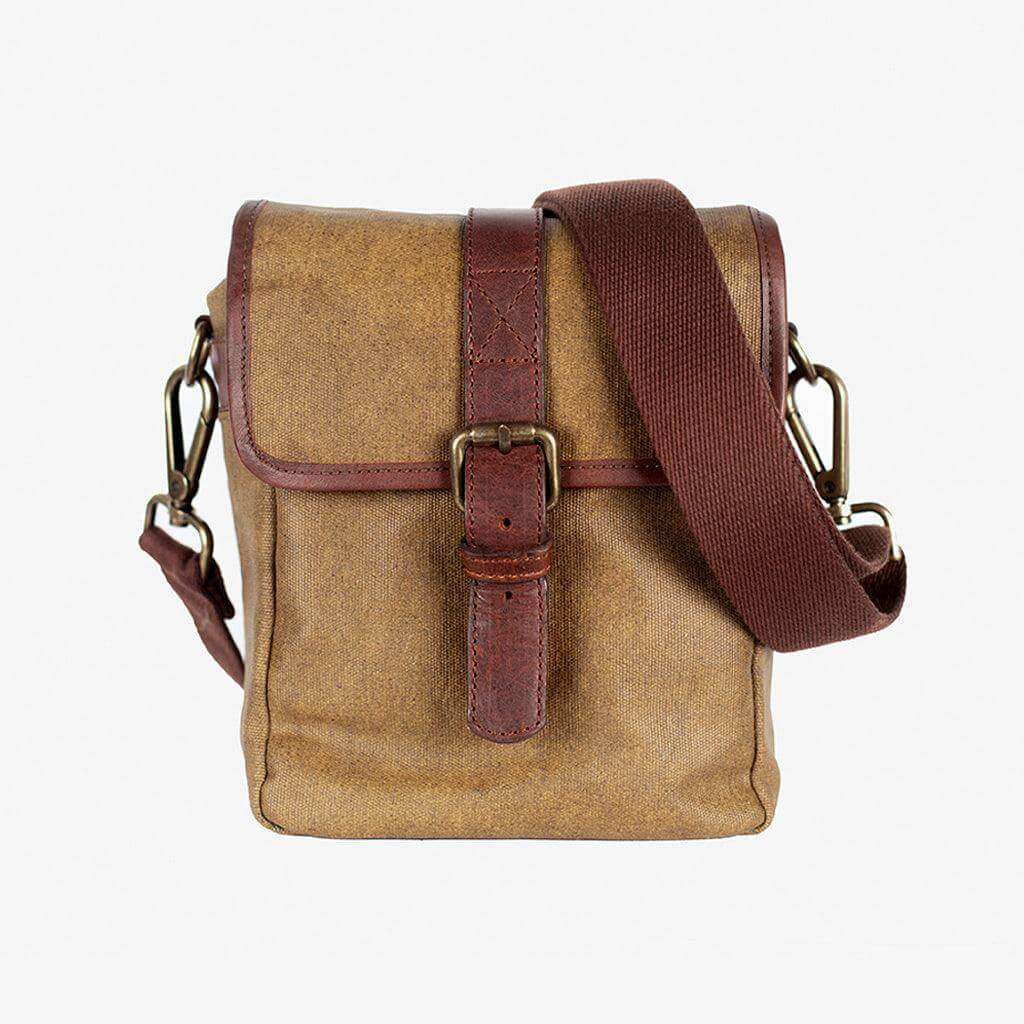 Olive Green Waxed Canvas Camera Bag, compact crossbody design for mirrorless camera