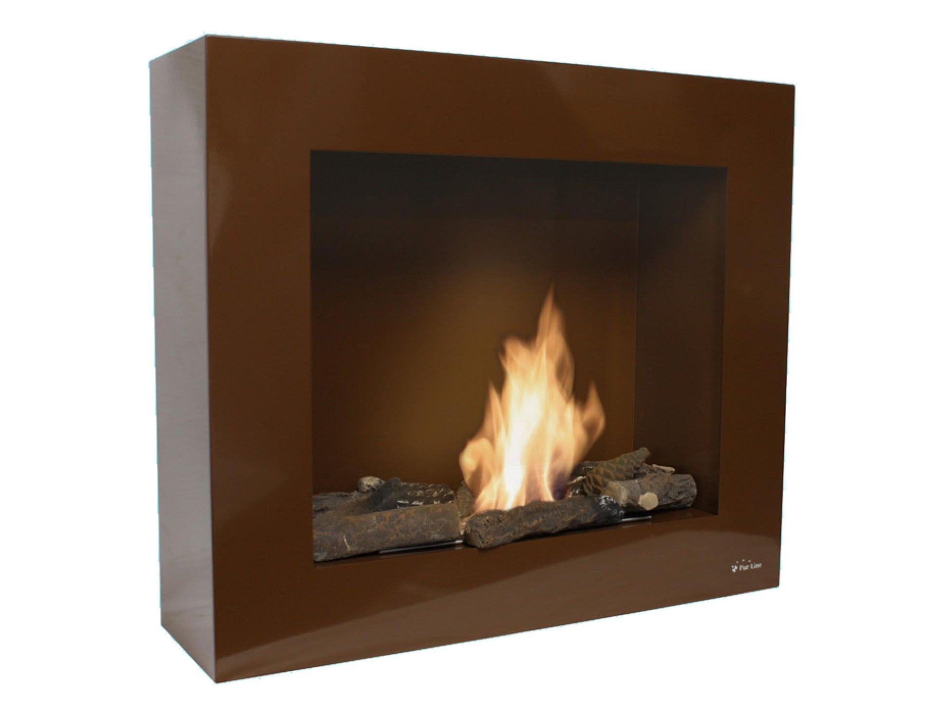 chimenea de etanol marrón Purline BESTBIO con leños decorativos