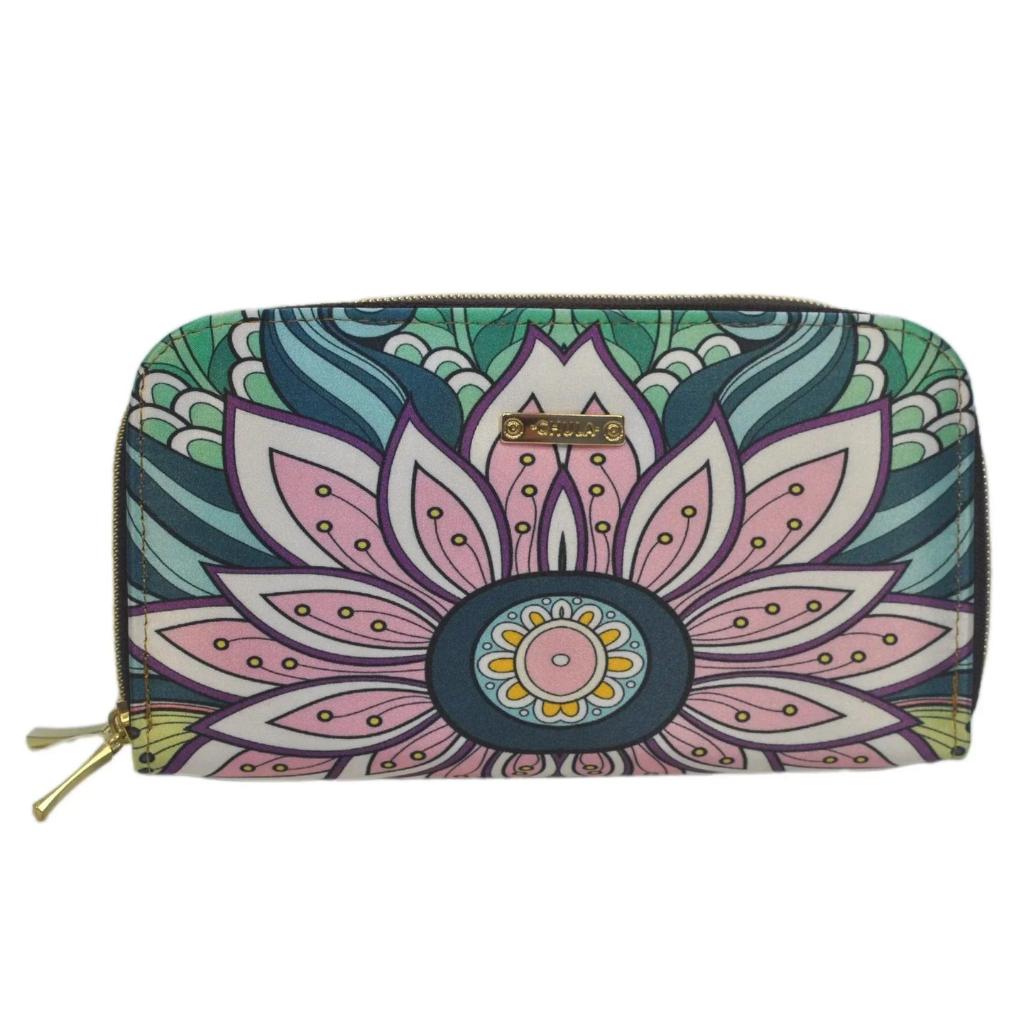 Billetera grande de mujer con doble cremallera Flor de Amor | CHULA Tulum