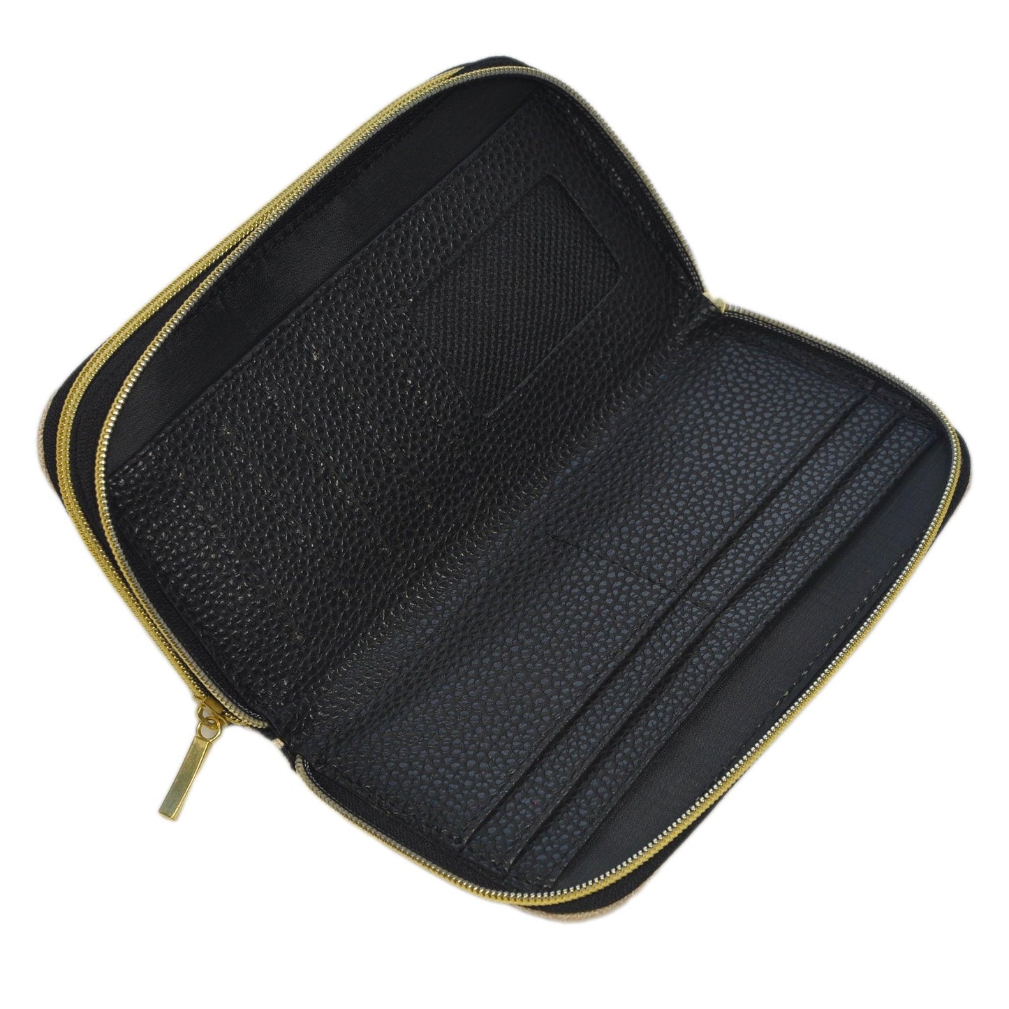 Billetera grande de mujer con doble cremallera Pétalos negros | CHULA Tulum