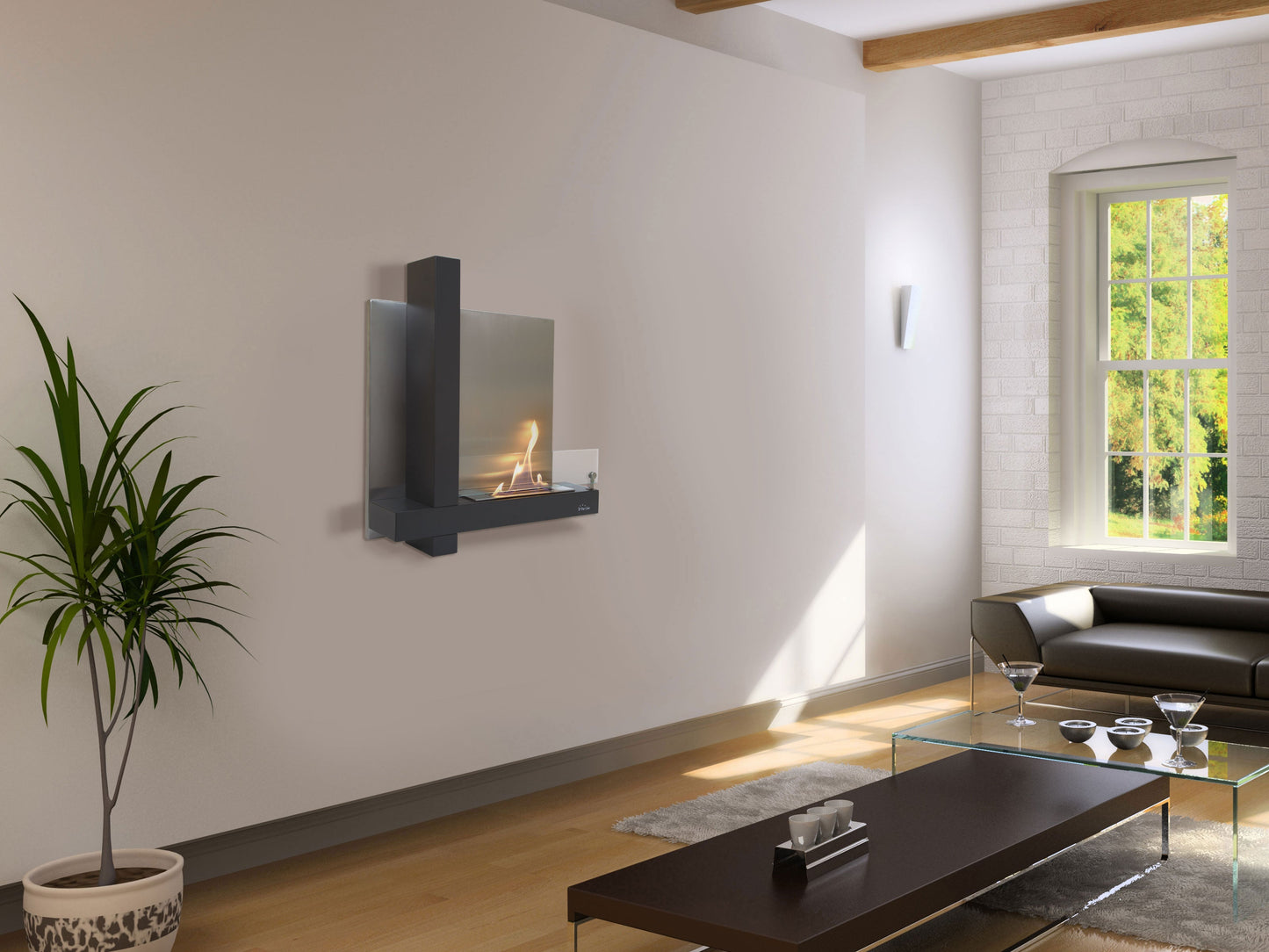 Chimenea de etanol mural en acero inoxidable negro