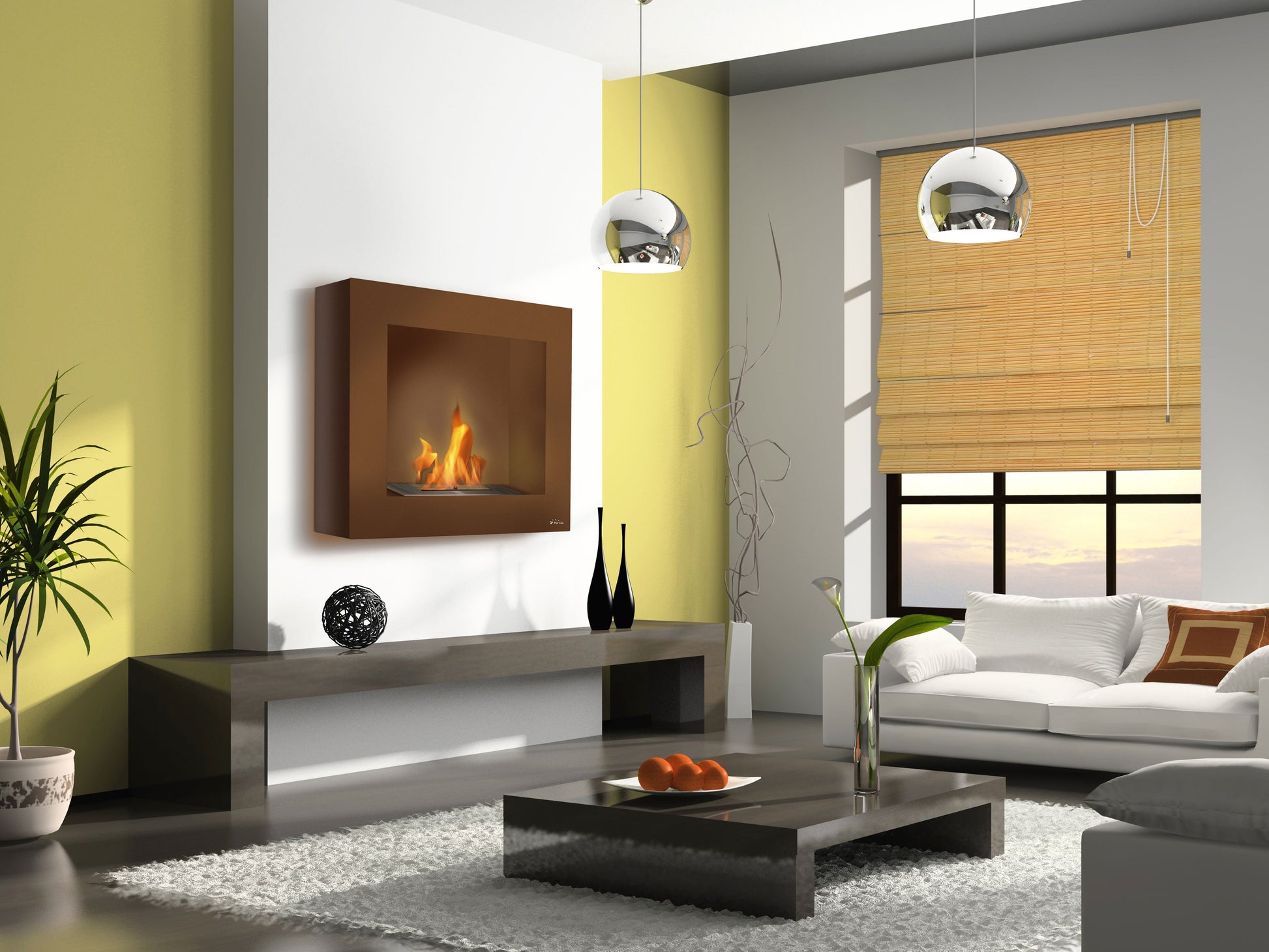 biochimenea moderna marrón de acero Ornare Living