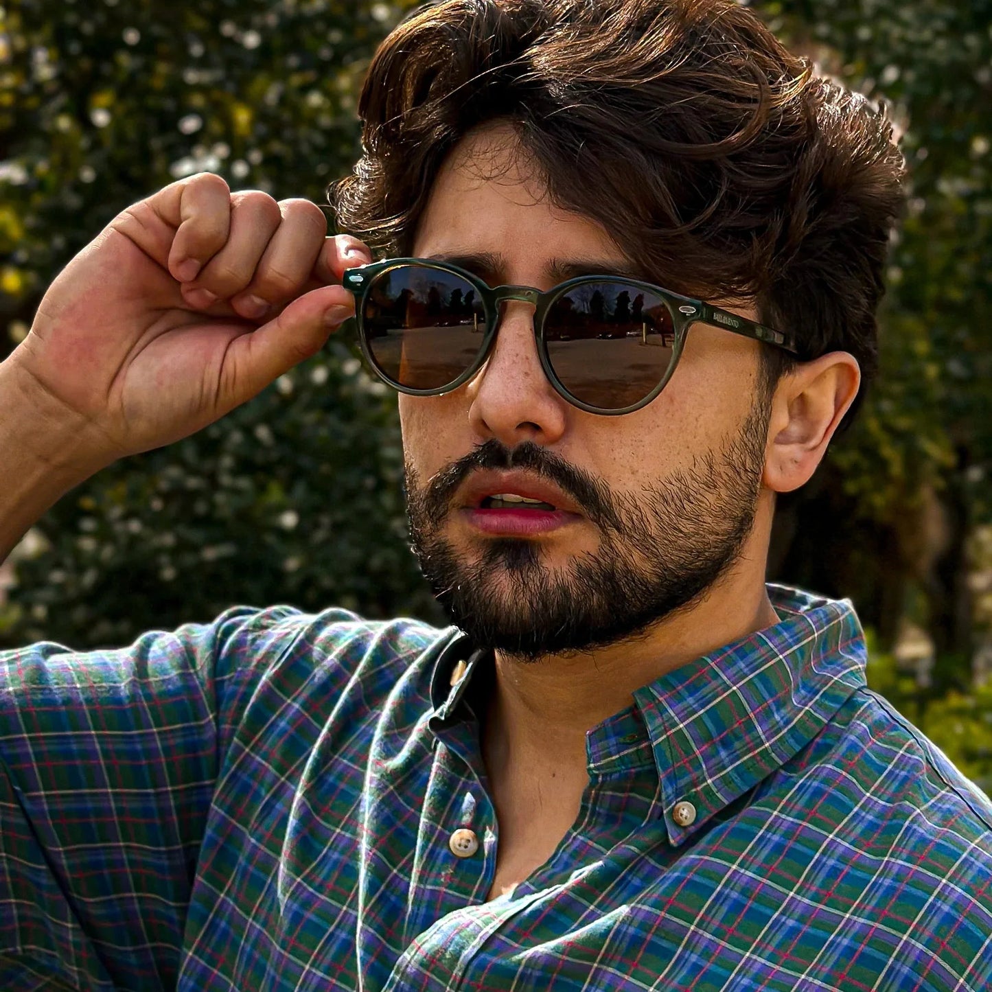 Bolonia · gafas de sol redondas de cristal verde con lentes marrones