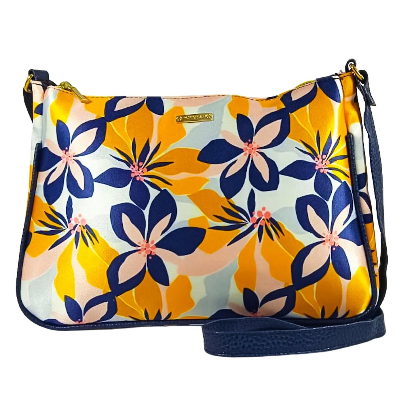 Bolso bandolera mediano Iliana Shoulder Flor Amarilla Marino | CHULA Tulum