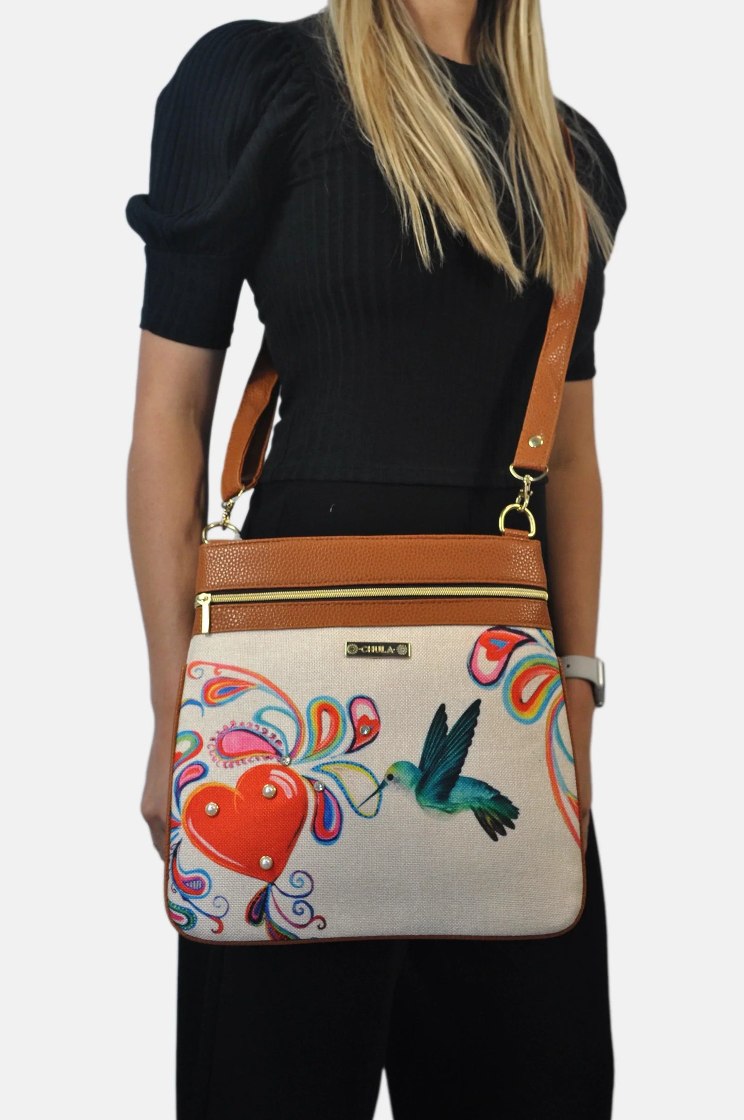 Bolso Bandolera mediano LIA Shoulder Colibrí con Gotas | CHULA Tulum