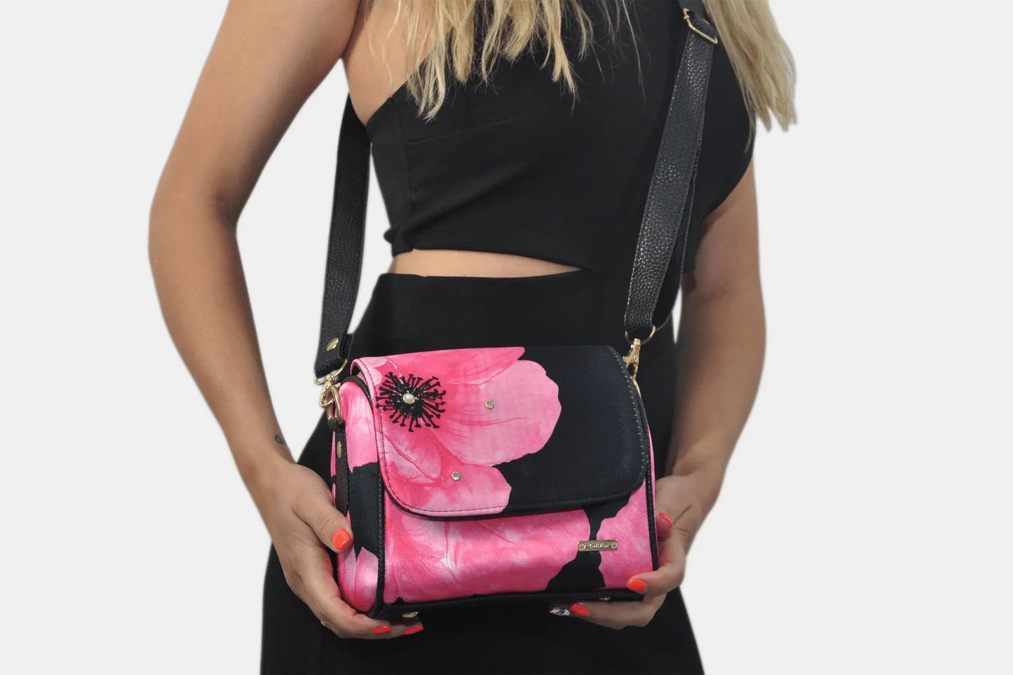 Bolso bandolera pequeño Mini Baúl Hibisco Flor Rosa | CHULA Tulum