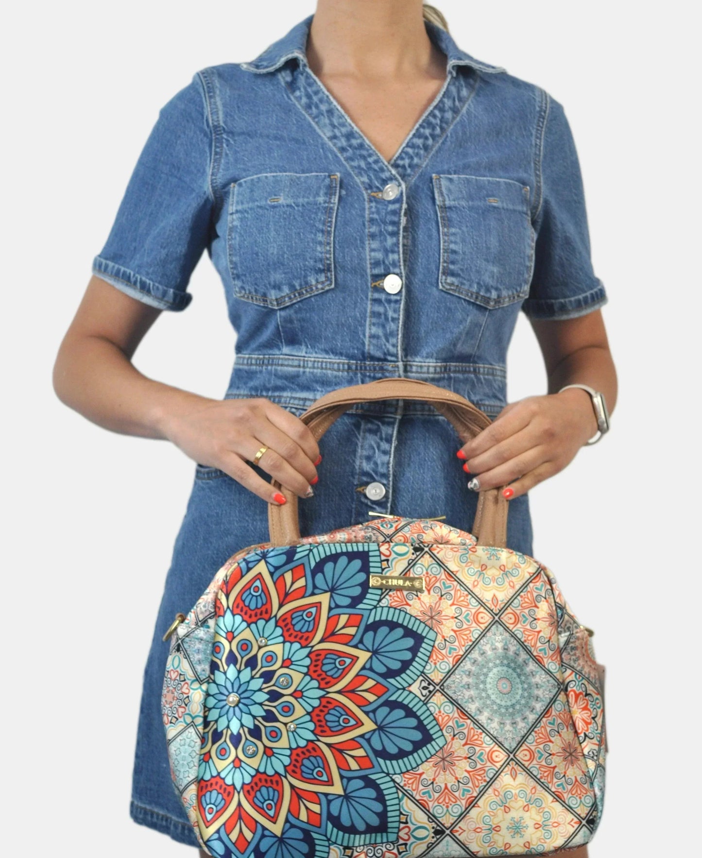 Bolso de hombro y bandolera grande Ana Mandala Turquesa | CHULA Tulum