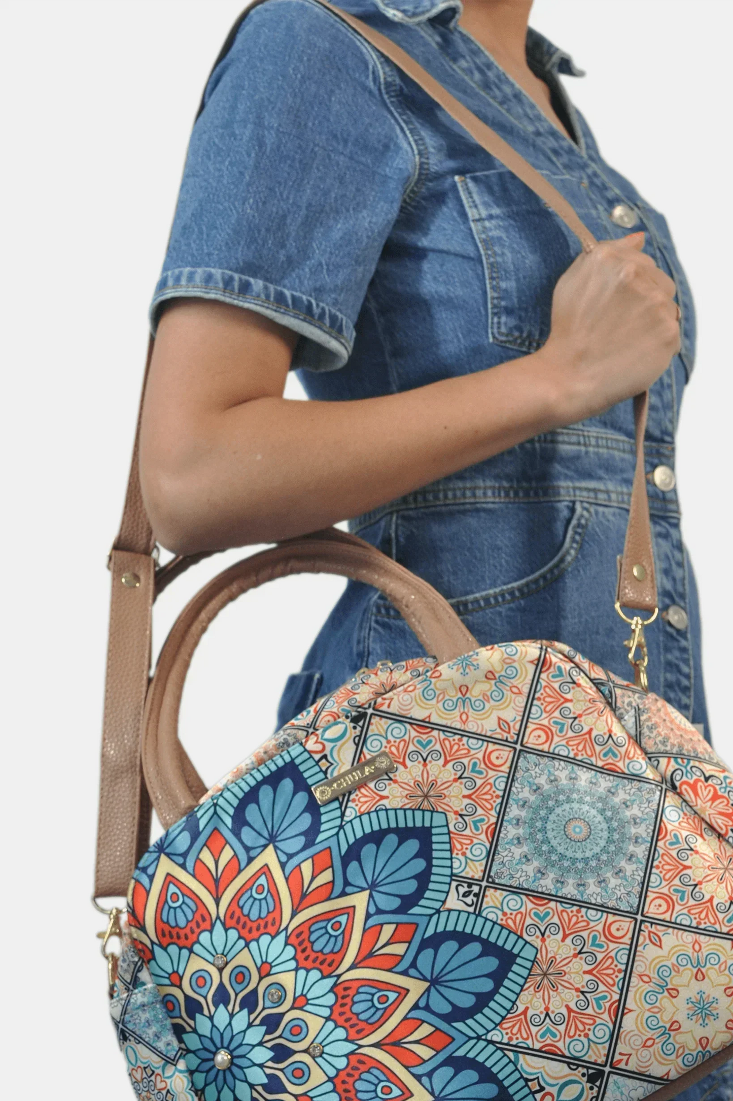 Bolso de hombro y bandolera grande Ana Mandala Turquesa | CHULA Tulum