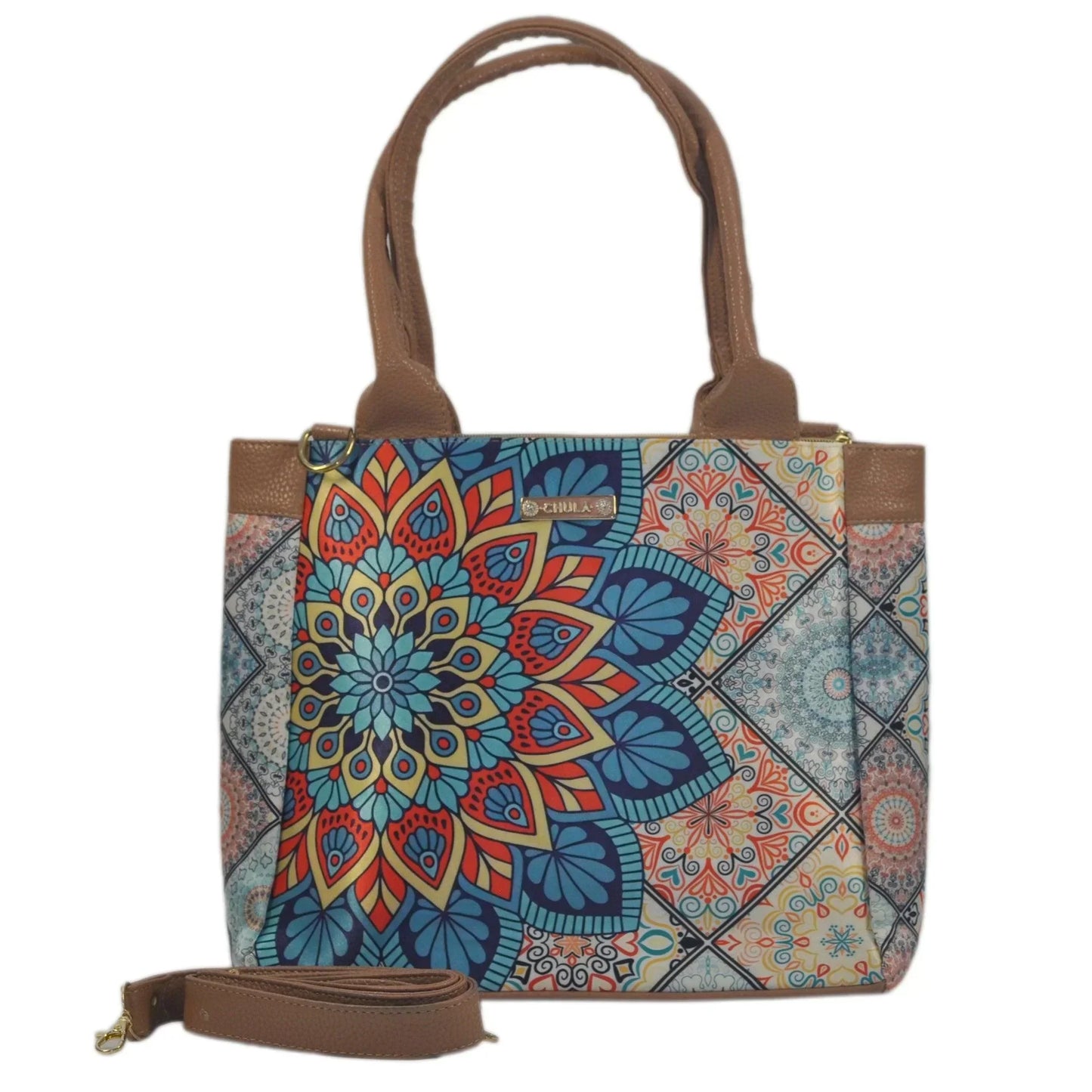 Bolso de hombro y bandolera grande de mujer Angie Mándala Turquesa | CHULA Tulum