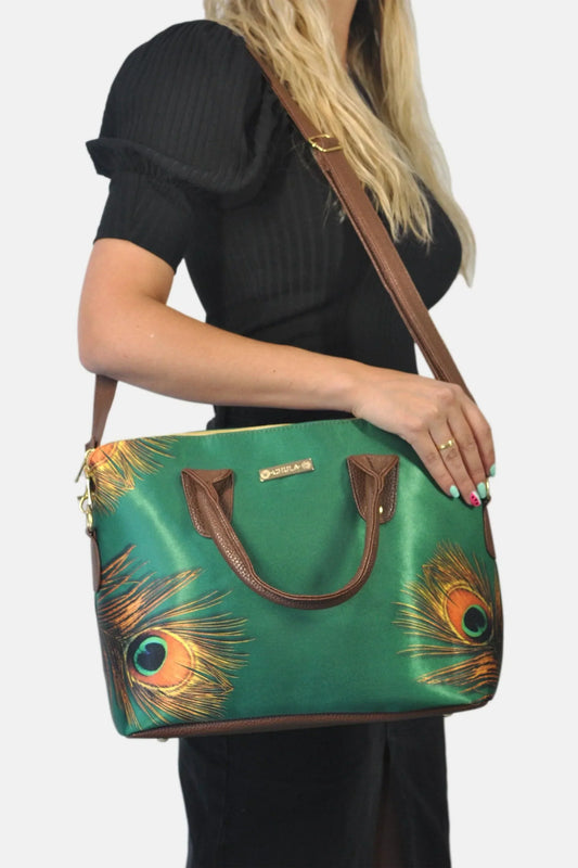 Bolso de mano y bandolera grande Lucia Pavo Real Verde | CHULA Tulum