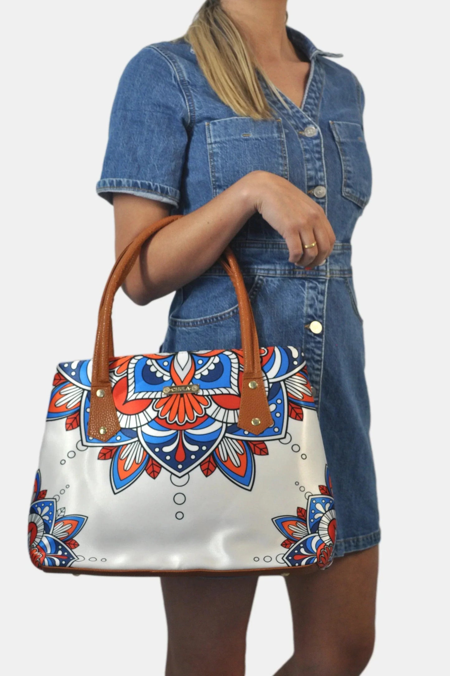 Bolso de hombro Shopper Tote de mujer Pupe Mándala Blanca | CHULA Tulum
