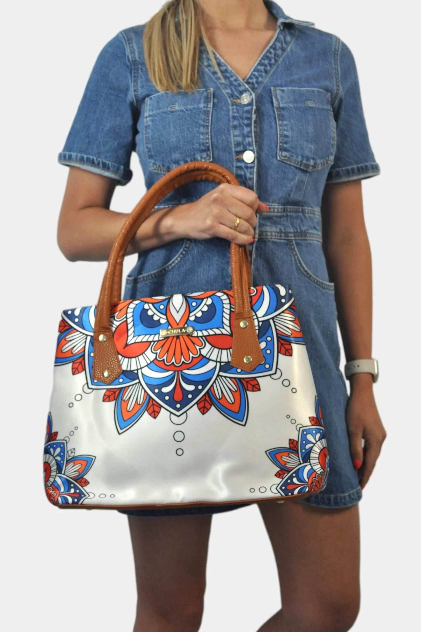 Bolso de hombro Shopper Tote de mujer Pupe Mándala Blanca | CHULA Tulum