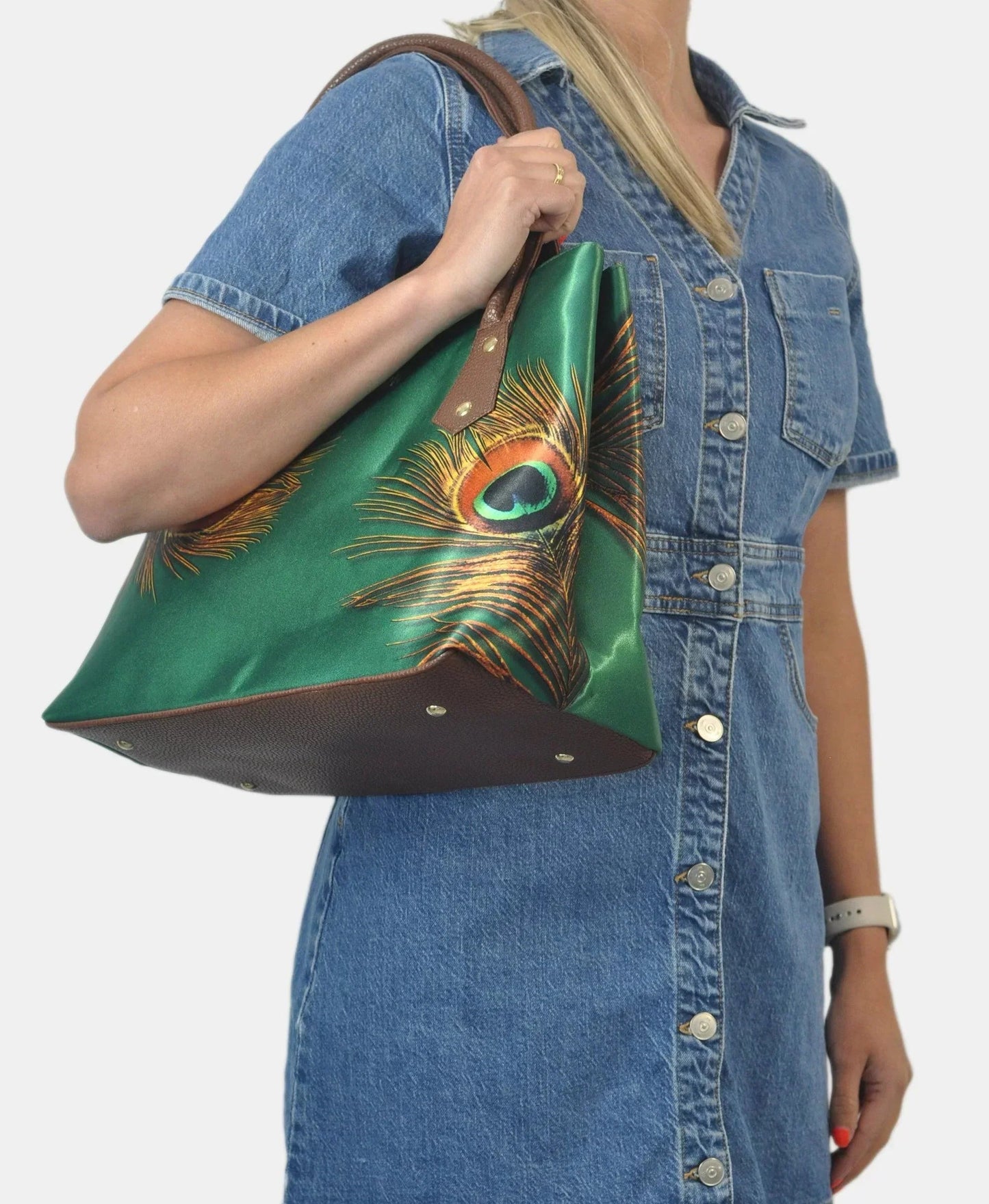 Bolso de hombro y mano Shopper Tote de mujer Pupe Pavo Real Verde | CHULA Tulum