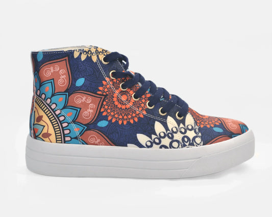 Botas Urbanas Altas de Mujer Flores Mandala azul - Moda Sostenible | CHULA Tulum