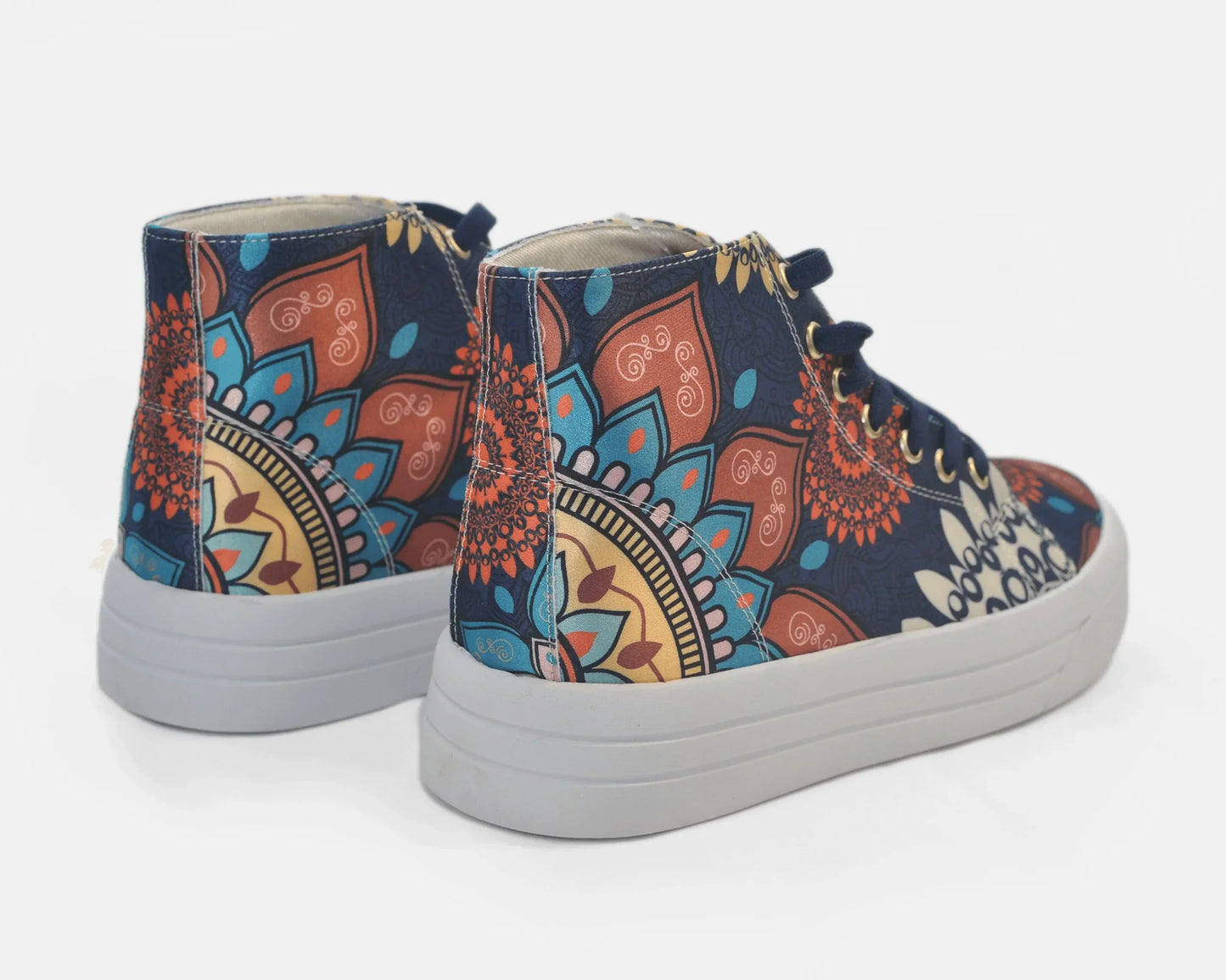 Botas Urbanas Altas de Mujer Flores Mandala azul - Moda Sostenible | CHULA Tulum