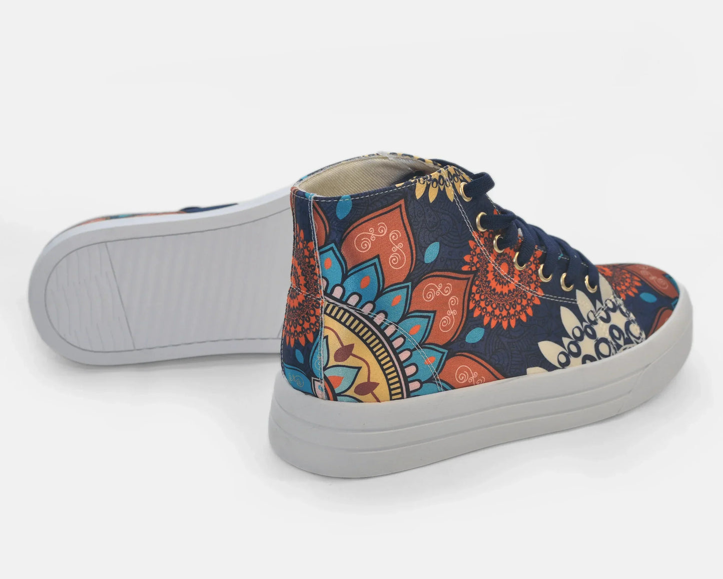 Botas Urbanas Altas de Mujer Flores Mandala azul - Moda Sostenible | CHULA Tulum