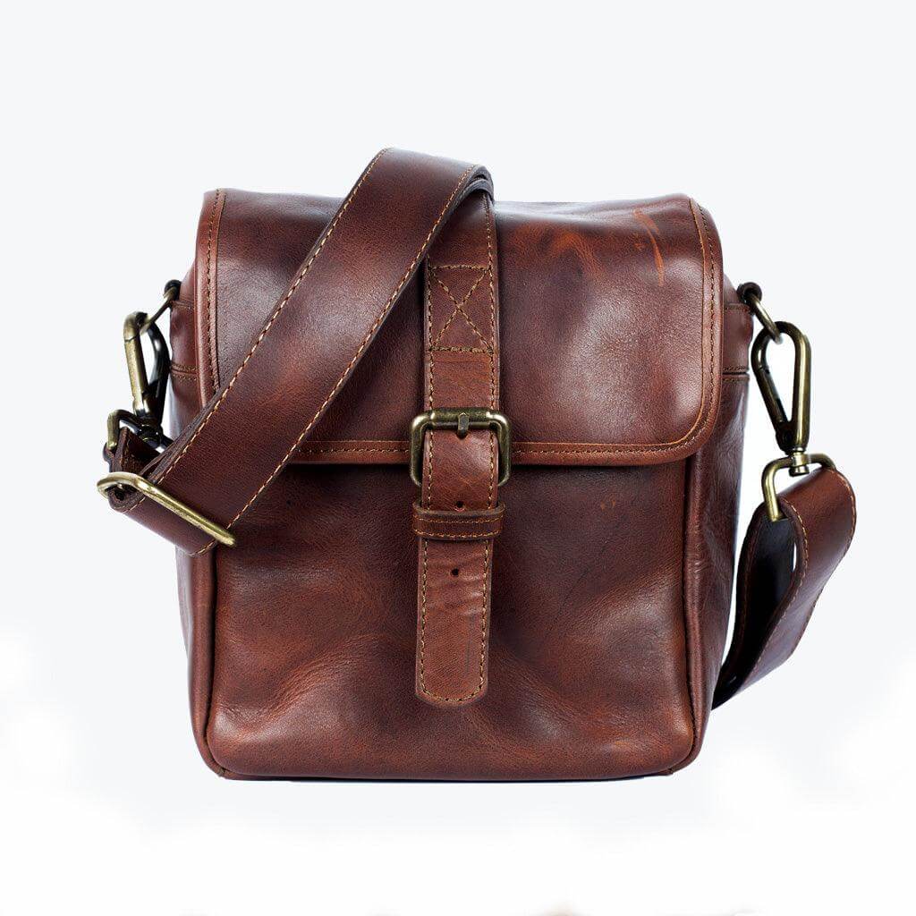 Cognac Leather Camera Bag crossbody design for mirrorless camera