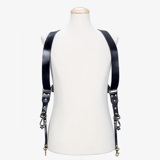 Back view of Dual Leather Camera Strap showcasing its stylish design and dual harness feature.