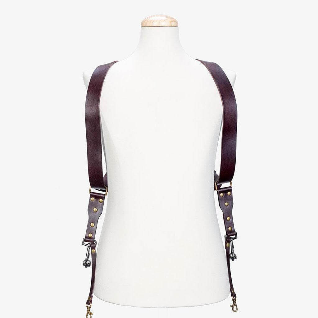 Dual Leather Camera Strap brown and red premium leather harness
