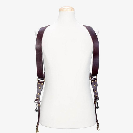 Dual Leather Camera Strap brown and red premium leather harness