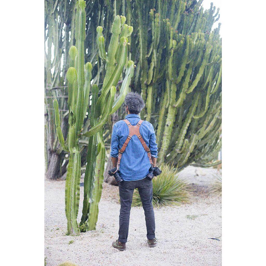 Tanned Dual Leather Camera Strap stainless steel 304 carabiners