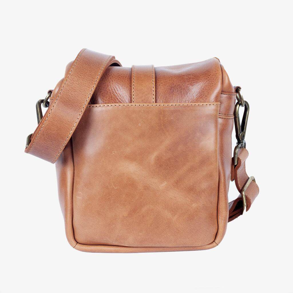 Tanned Leather Camera Bag with secure brass closure