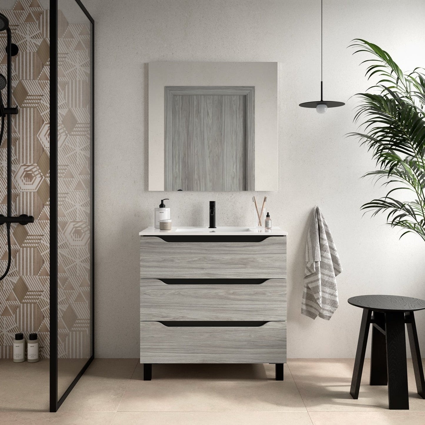 BATHME TRIO Conjunto Completo Mueble de Baño 3 Cajones Color Roble Estela