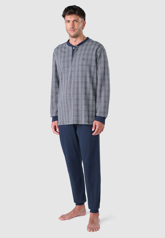 Pijama Hombre Invierno Premium Tapeta Algodón Punto - Azul 55028_39