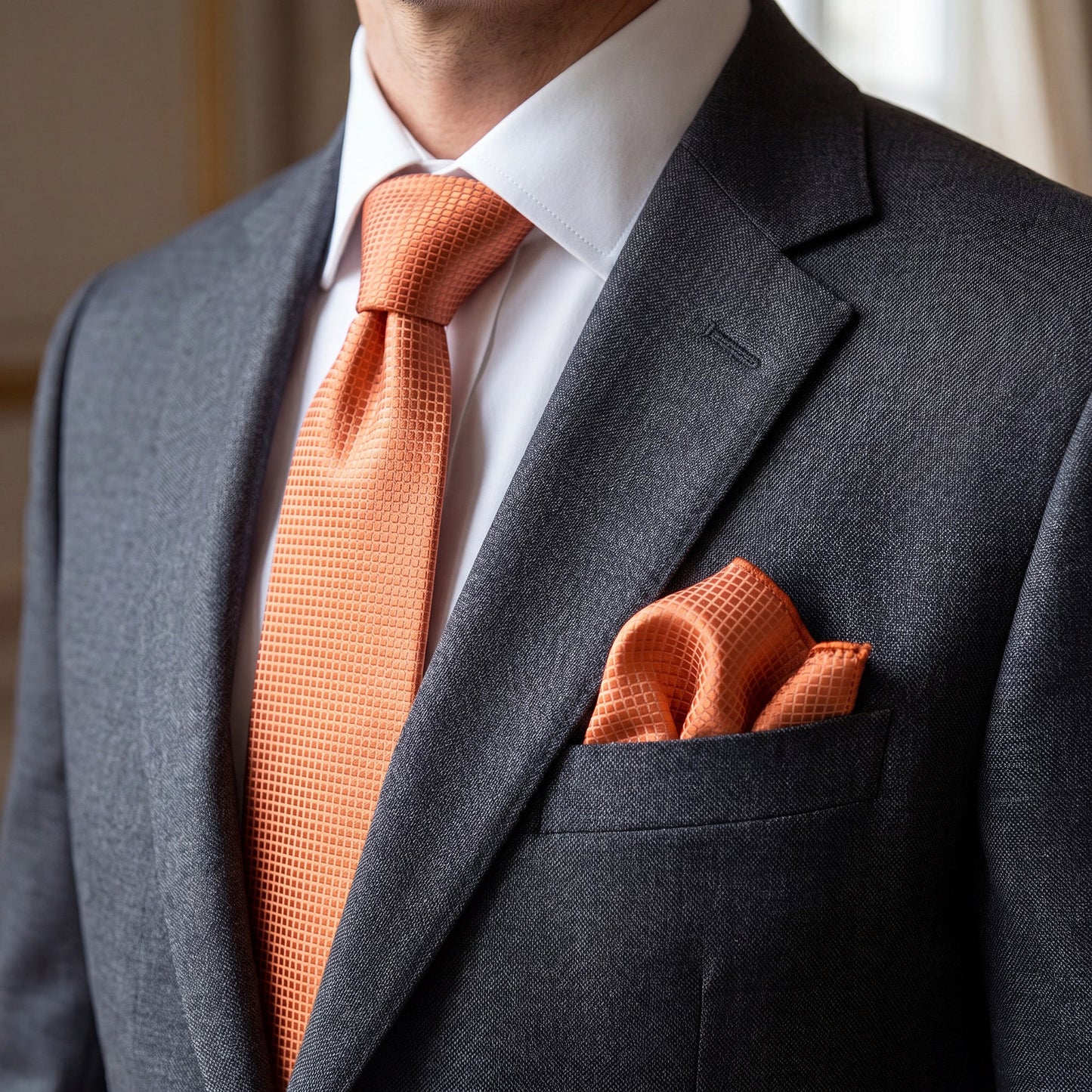 Cagliari · conjunto de corbata naranja con pañuelo de bolsillo, gemelos y pasador de corbata